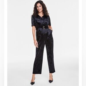 On 34th Women's Velvet Short-Sleeve black Jumpsuit/size L